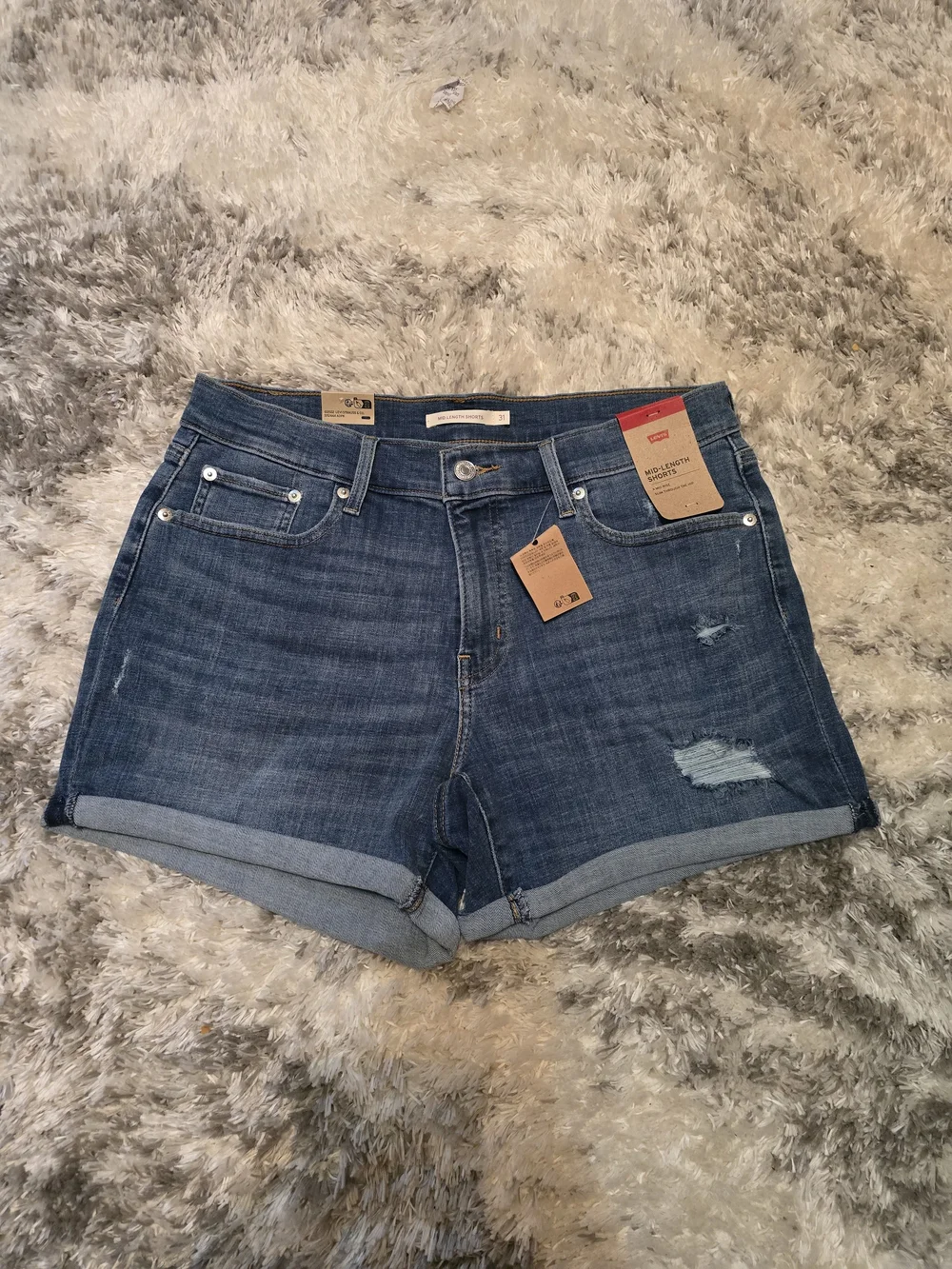 Levi's Blue Rolled-Hem Distressed Denim Shorts
